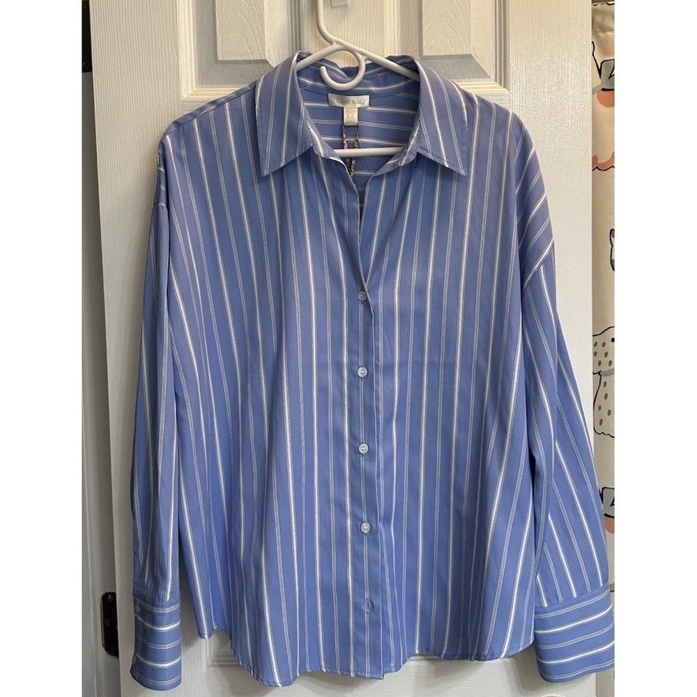 Eliane Rose Women's Lo G Sleeve Button Up Shirt Blue Stripe